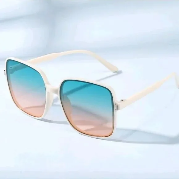 Baby Blue and Tan Square Boho Sunglasses - Picture 4 of 4